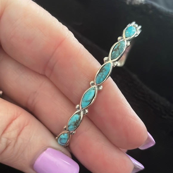 Chavez Jewelry - Zuni Sterling Turquoise Inlay Silver Slender Cuff Bracelet